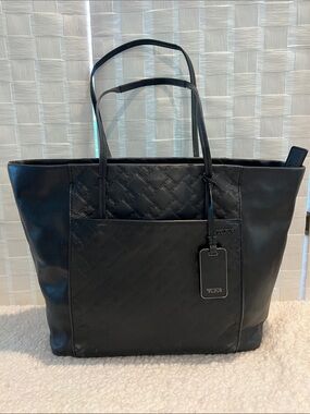 Tumi Black Woven-Panel Large Leather Tote! Beautiful condition!
